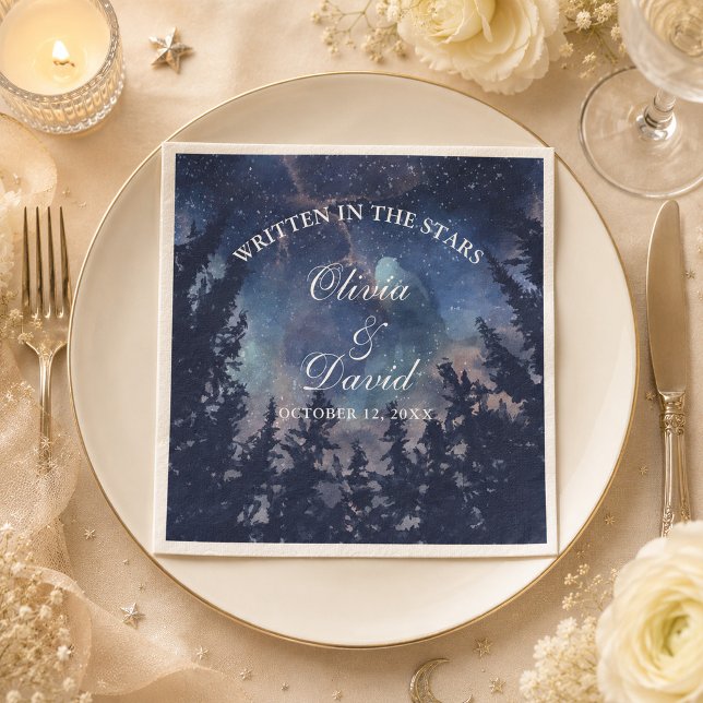 Starry Night Forest Celestial Wedding Napkins (Starry Night Forest Celestial Wedding Napkins on an elegant celestial wedding dinner table)