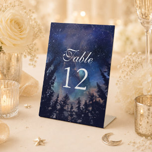 Starry Night Forest Celestial Wedding Table Number Pedestal Sign