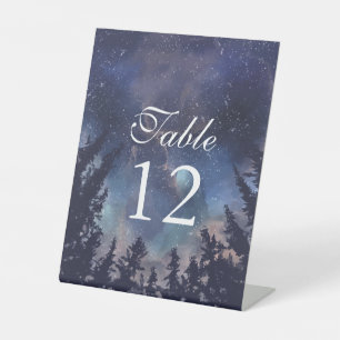 Starry Night Forest Wedding Table Numbers Pedestal Sign