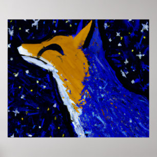 STARRY NIGHT FOX II MOONLIT WATCH POSTER