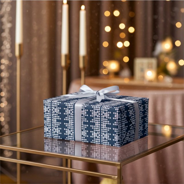 Starry Night - Futuristic Navy Blue All Occasion Wrapping Paper (Anniversaries, Holidays, Special Celebrations)