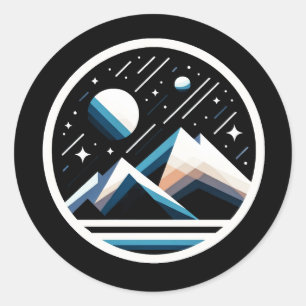 Starry Night Geometric Mountains Contemporary Art Classic Round Sticker