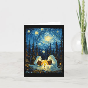 Starry Night Ghost Book Reading Camping Halloween  Card
