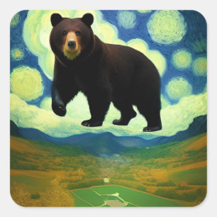 Starry night giant bear square sticker