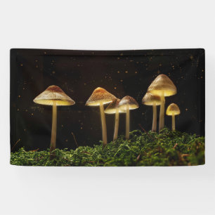 Starry Night Glowing Mushrooms Banner