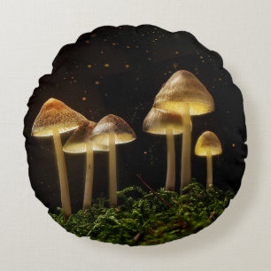 Starry Night Glowing Mushrooms  Round Cushion