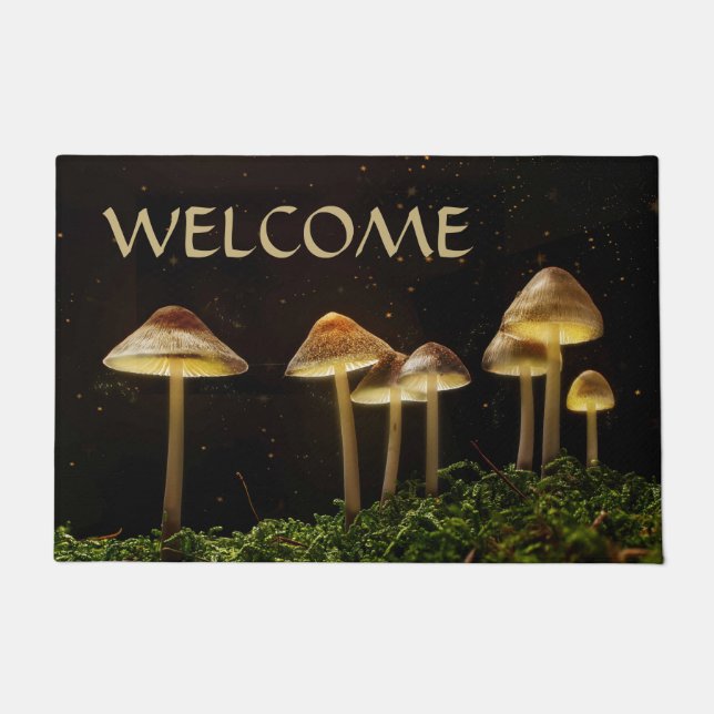 Starry Night Glowing Mushrooms Welcome Doormat (Front)