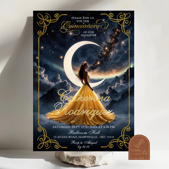 Starry Night Gold Quinceañera Invitation (Creator Uploaded)