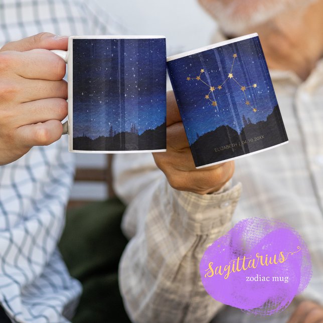 Starry Night Gold Sagittarius Zodiac Constellation Coffee Mug (Creator Uploaded)
