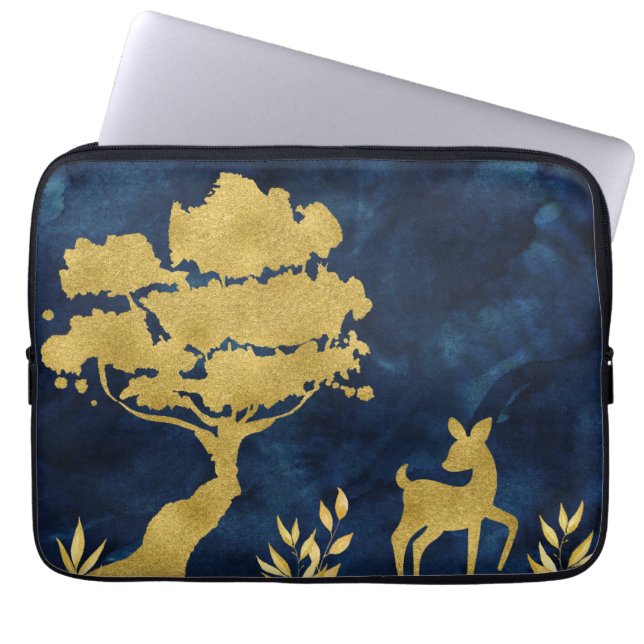 Starry night - gold silhouette laptop sleeve (Front)