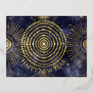 Starry Night Gold Starburst Pattern Foil Holiday Postcard