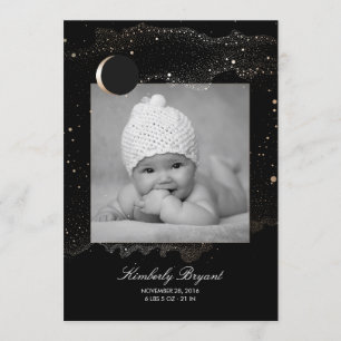 Starry Night Gold Stars Newborn Baby Photo Birth Announcement