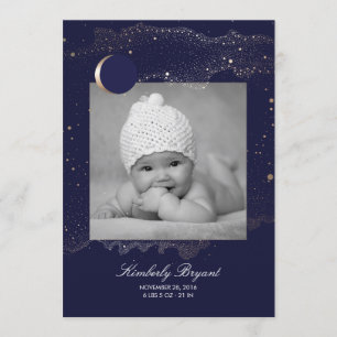 Starry Night Gold Stars Newborn Baby Photo Birth Announcement