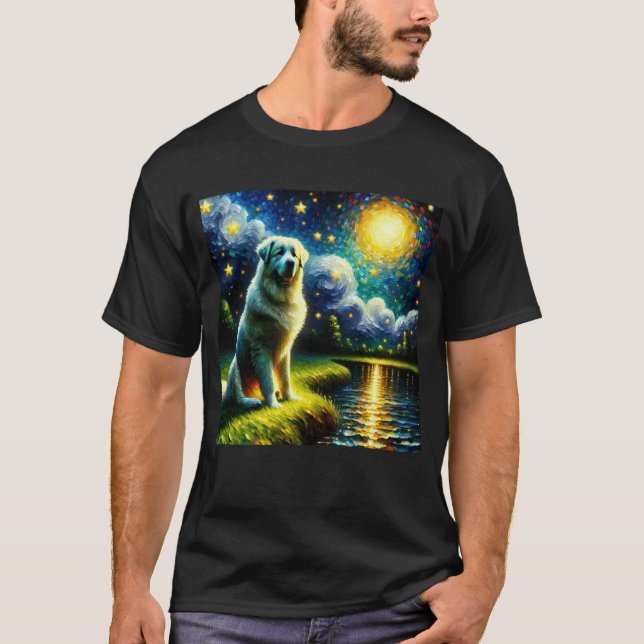 Starry Night Great Pyrenees Dog Van Gogh Lover T-Shirt (Front)