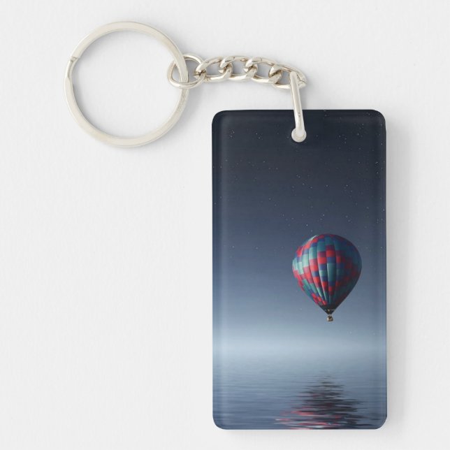 Starry Night Hot Air Balloon Over Water Keychain (Front)