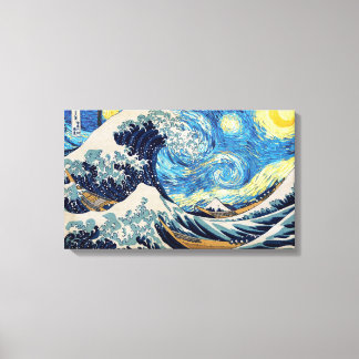 "Starry Night in Famous Waves" Canvas Print with b