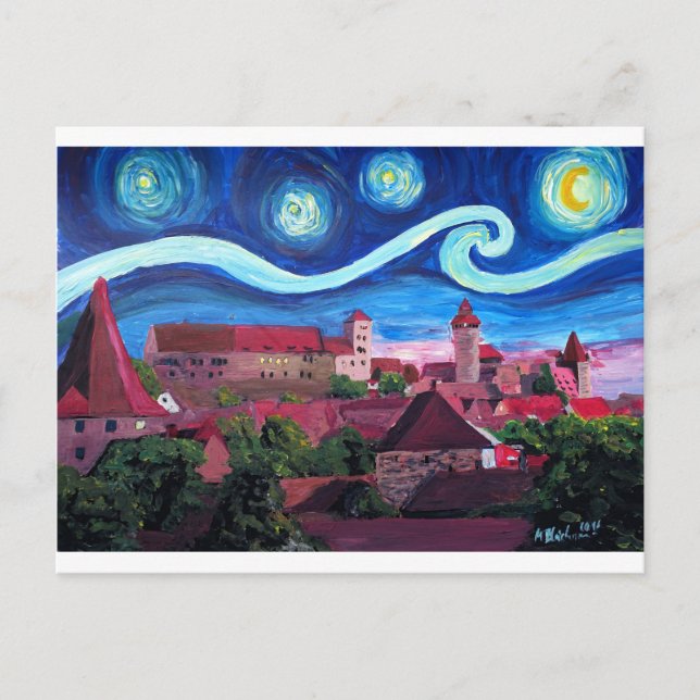 Starry Night in Nuremberg Germany with Castle Postcard (Front)