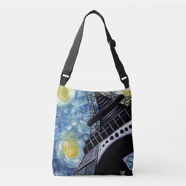 Starry Night in Paris Crossbody Bag (Front)