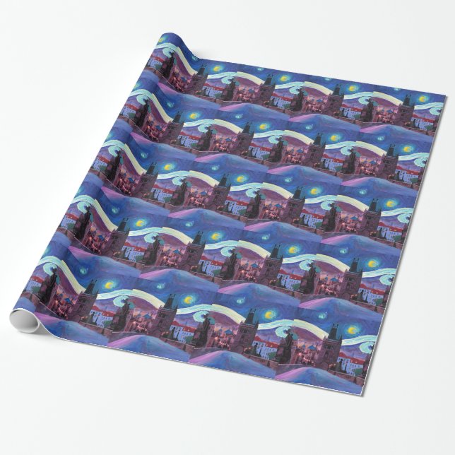 Starry Night in Prague  with Carlsbridge Wrapping Paper (Unrolled)