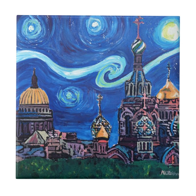 Starry Night in St Petersburg Russia Tile (Front)