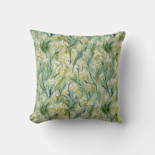 Starry Night-inspired Floral Paint Textured-style Cushion (Front)