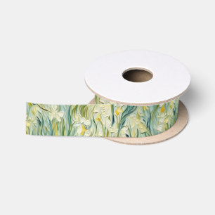Starry Night-inspired Floral Paint Textured-style Satin Ribbon