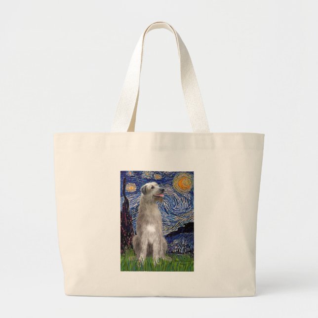 Starry Night - Irish Wolfhound Large Tote Bag (Front)