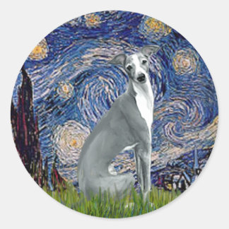 Starry Night-Italian Greyhound 4 (sit) Classic Round Sticker