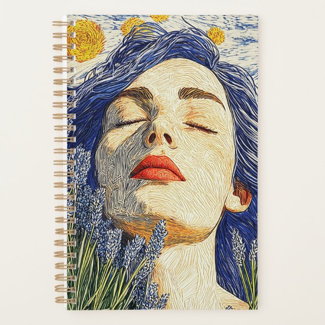 Starry Night Lavender Dream Textured Woman Planner (Front)