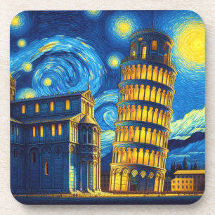 Starry Night Leaning Tower Of Pisa Italy Coaster