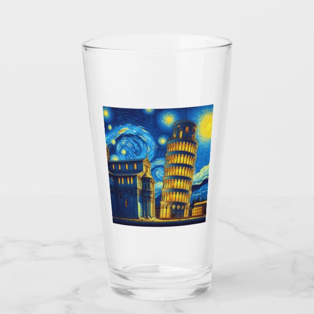 Starry Night Leaning Tower Of Pisa Italy Glass (Front)