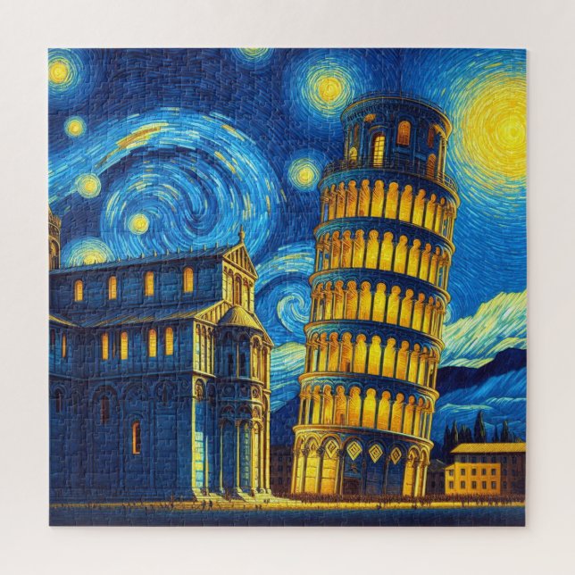 Starry Night Leaning Tower Of Pisa Italy Jigsaw Puzzle (Vertical)