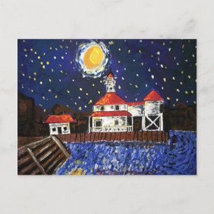 Starry Night Light House Postcard