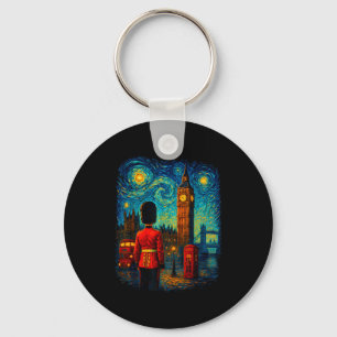 Starry Night London Red Telephone Box Queen's Guar Key Ring