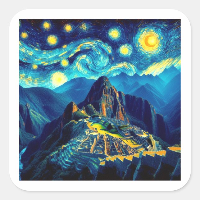 Starry Night Machu Picchu Peru Square Sticker (Front)