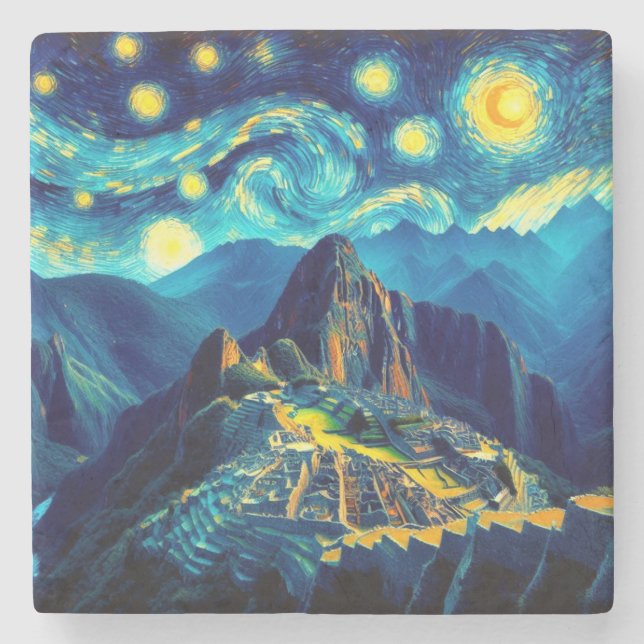 Starry Night Machu Picchu Peru Stone Coaster (Front)