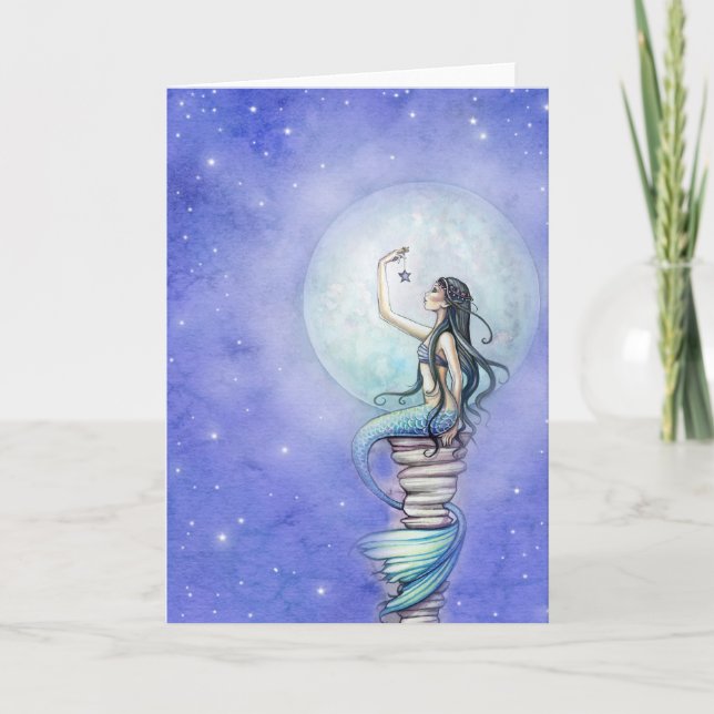Starry Night Magical Mermaid Blank Card (Front)