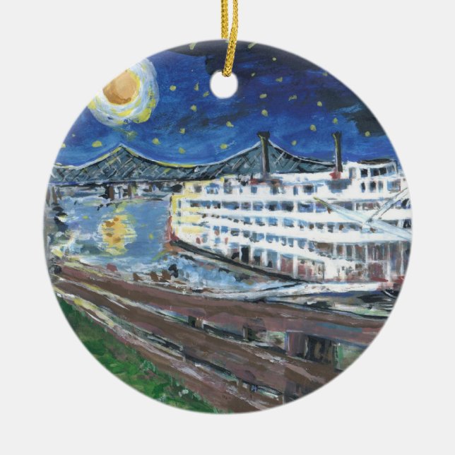Starry Night Mississippi Queen Ceramic Tree Decoration (Front)