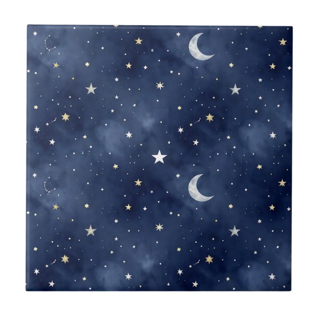 Starry Night Moon Constellations Pattern Tile (Front)