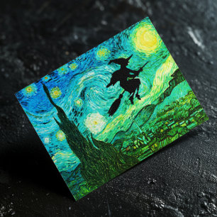 Starry Night Moon Flying Witch Silhouette Postcard