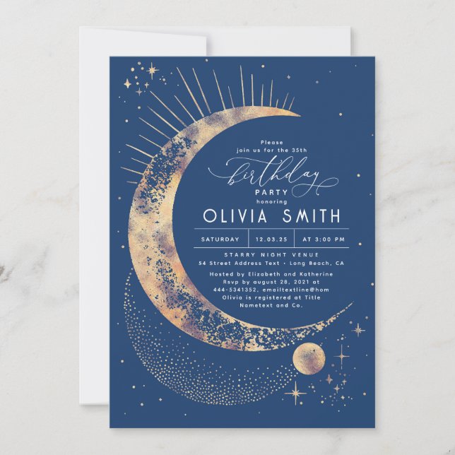 Starry Night Moon Mystical Celestial Birthday Invitation (Front)
