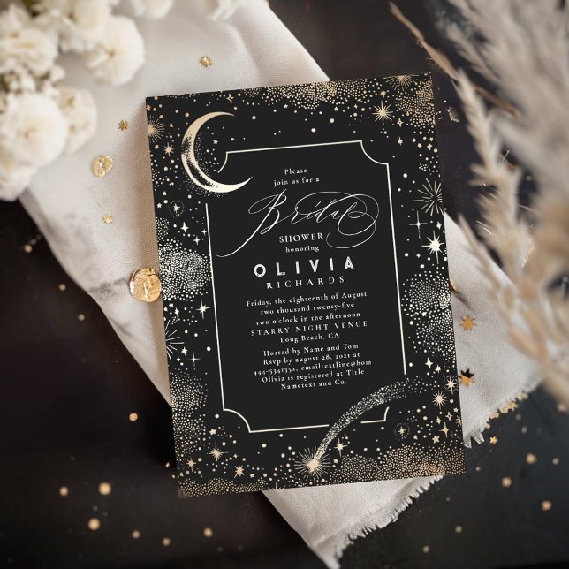 Starry Night Moon Mystical Celestial Bridal Shower Invitation (Moon and Stars Black Bridal Shower Invitations)