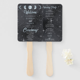 Starry Night Moon Phases Celestial Wedding Program Hand Fan
