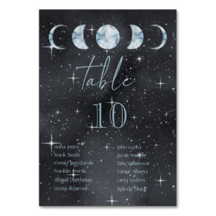 Starry Night Moon Phases Celestial Wedding Table Number
