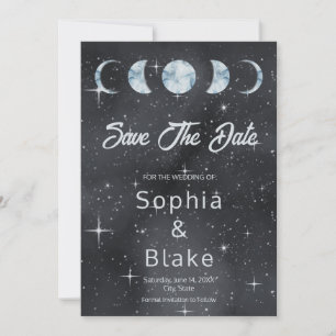Starry Night Moon Phases Zodiac Save the Date Invitation