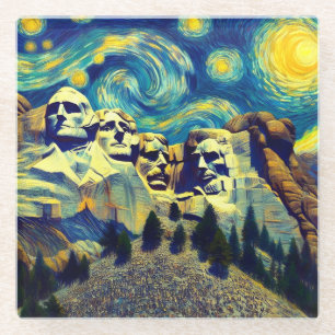 Starry Night Mt. Rushmore South Dakota Glass Coaster