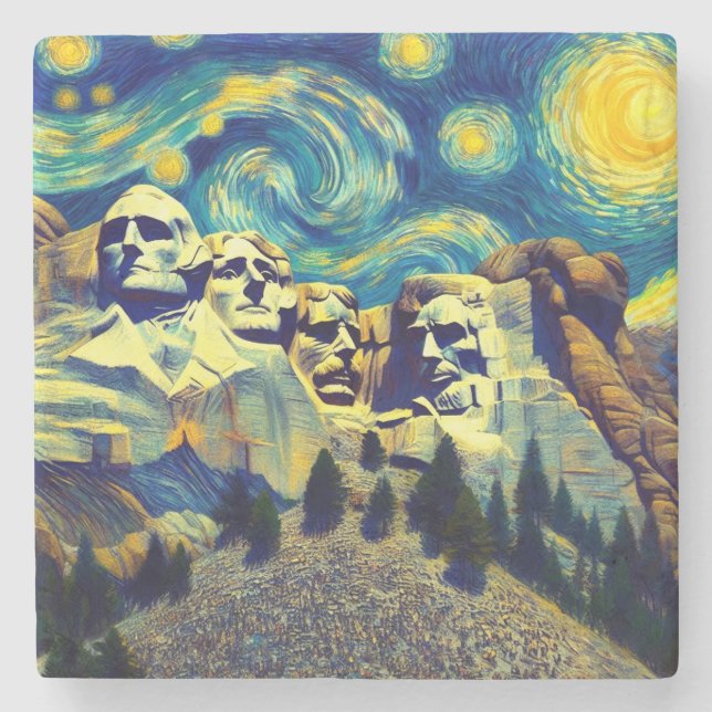 Starry Night Mt. Rushmore South Dakota Stone Coaster (Front)