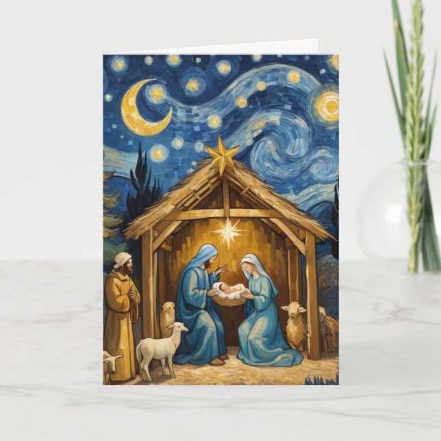Starry Night Nativity Christmas Card Christian  (Front)