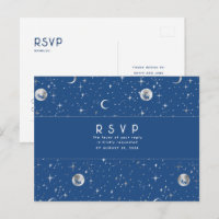 Starry Night Navy Blue and Silver Wedding RSVP