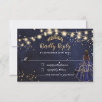 Starry Night Navy Blue Dress Gold Quinceañera
